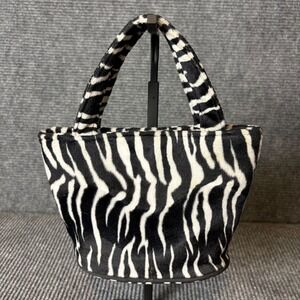 Giannini Zebra Print Faux Fur Mini Tote Bag Y2K Plush Handbag Black White